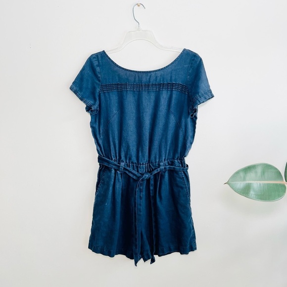 Loft navy blue belted linen romper - Picture 1 of 8
